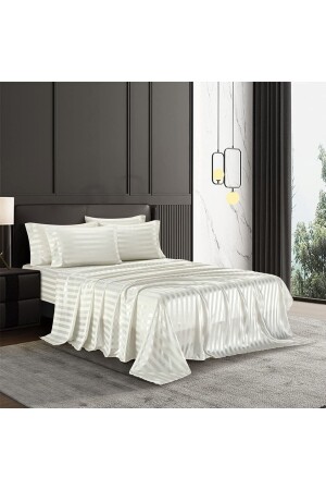 Otel Serisi Lüks Ipek Dokulu Çizgili Pamuk Saten Nevresim Takımı 200x220 Cm Lastikli Çarşaf slkcn0001 - EVYA