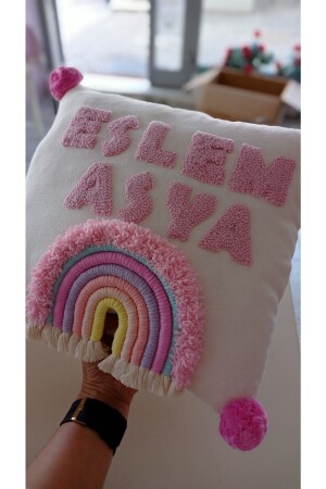Our Customized Baby Pillow, Named Pillow with Punch Embroidery, Rainbow Pillow Mkrm16 - Makrome