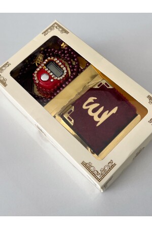Our Gift Dowry Boxed Mini Quran Prayer Beads and Stone Chanting Set Claret Red - Ayhanhome