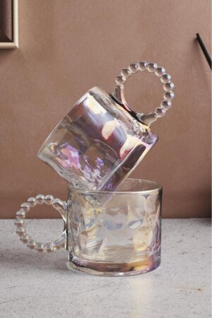 Outlet Ringo Stone Luster Set of 2 325 Ml Glass Cup Beaded Handle Mug - Perotti