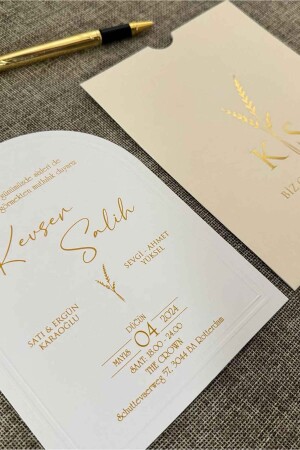 Oval geschnittene Hochzeitseinladung 50 Stück - Luna Davetiye