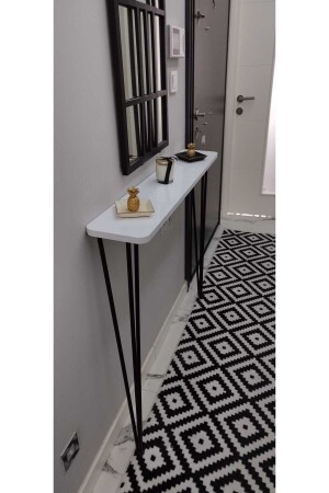 Oval Kenar Dresuar Beyaz 100cm Siyah Ayak - Pinhal Home