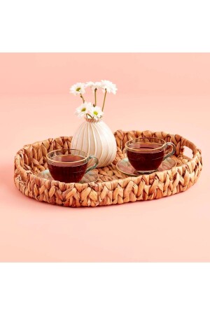 Oval Wicker Tray Handmade & Decorative Tray & Coffee Tray & Tea Tray Large Size B28273ÖNH - ÖZ NUR HOME
