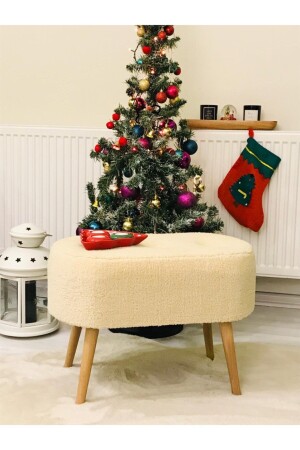 Ovale Pouf-Bank aus Tedy-Stoff mit Holzbeinen aus Hainbuche - Webpanya