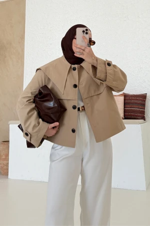 Oversize-Jacke mit weitem Kragen Sandbeige - Nuuwears
