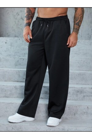 Oversize Rahat Kesim Düz Paça Unisex Siyah Eşofman Alt - Fitgo
