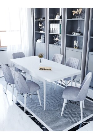 Ovo Moonstone 80x130 Cm Extendable Kitchen Table Set for 6 Persons, Table Chair Set - Gray Ovo-03 - Kaffahome