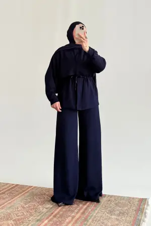 Oysh. Soft Textured Jacket Suit Navy Blue - Nuuwears
