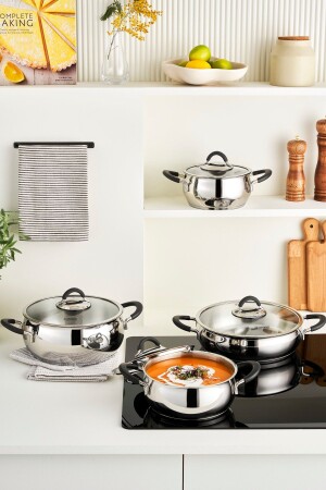 Oyster Induction Base 8 Piece Steel Cookware Set with Silicone Handle Black 153. 03. 08. 3544-1 - Karaca