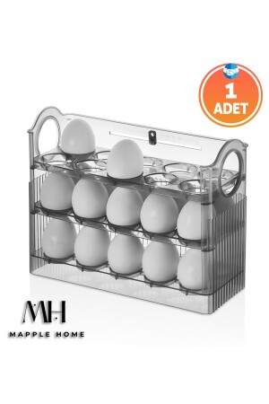 MNZ-مخصص 3 مستوى رف صندوق تخزين البيض الثلاجة المرتبط بالباب الجانبي- Anthracite MPL-2023 - Mapple Home