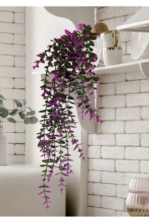 Özel Tasarım Iki Renkli Elmas Beyaz Saksılı Mor - Yeşil Okaliptus Sarkıtı - Lilac Home