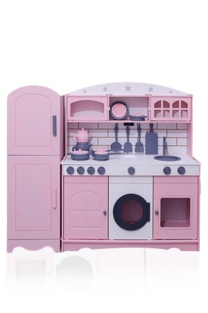 Özka Hobi Painted Refrigerated Kitchen with Pots and Pans Set - Özka Hobi Ahşap