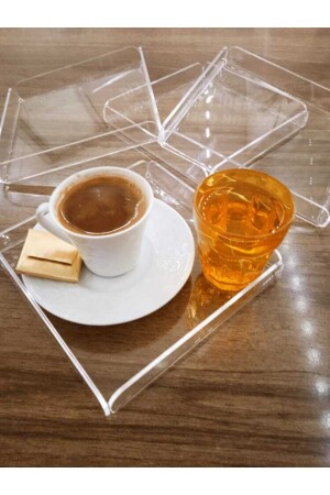 Ozmrt Transparent Plexiglass Coffee Presentation 16x16 Cm (4 Items) 8956 - SOLİDCLASS