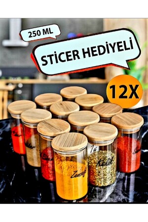 Pack of 12 Labeled 250ml Borosilicate Glass Jar with Spice Jar and 30 Transparent Waterproof Labels 523018020902 - Kitchen Pembelia