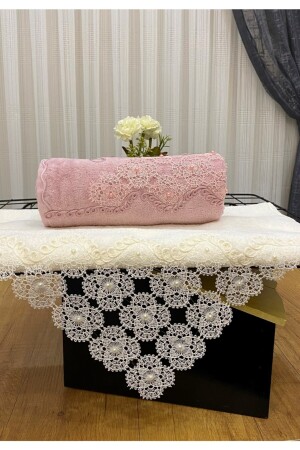 Pack of 2 50x90 Cotton Velvet Needle Lace Motif Hand and Face Towel İ44AYHAN44 - AYHANHOME