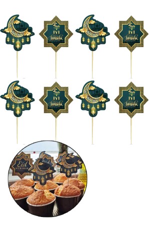 Pack of 8 Happy Eid Themed Presentation Toothpicks Welcome Ramadan Table Decoration Ornament Cupcake Toothpicks 220120241244 - Parti Dolabı