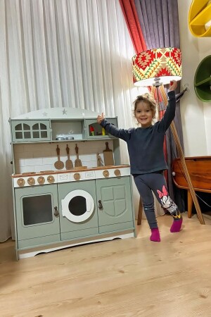 Painted Wooden Toy Kitchen Serving Set and 1 LED Lighting Gift - Hedef Ahşap