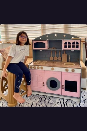 Painted Wooden Toy Kitchen Serving Set (WITH 1 LED LIGHTING GIFT) HDF76865488202201PZLM - Hedef Ahşap
