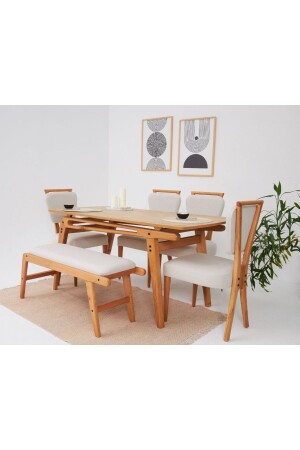 Palace Scandinavian 4 Chairs 1 Bench 1 Table Oak Skeleton Dining Kitchen Table Set - Handcrafted - Vowturkey