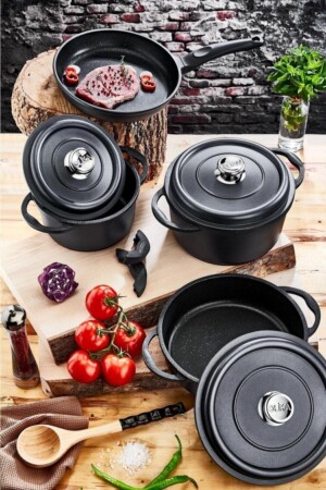 Palladium Premium 7 Piece Cast Iron Cookware Set-black UYSL0002478 - OLİKA