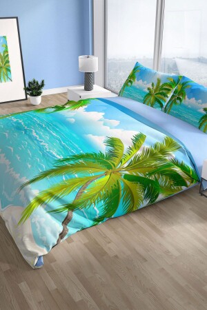 Palm 3d Cotton Satin Double Duvet Cover Set PerlaSera14643 - PerlaSera