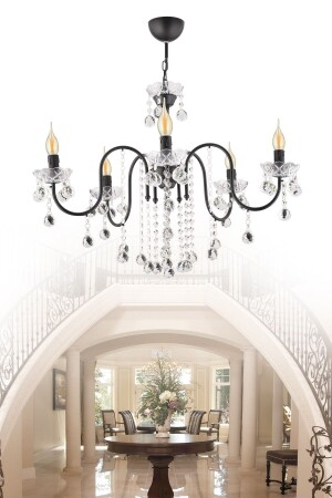 Palm Tree 5-Piece Black Crystal Stone Upward Facing Luxury Chandelier SNSZ81110254 - SONSUZ AYDINLATMA&AVİZE