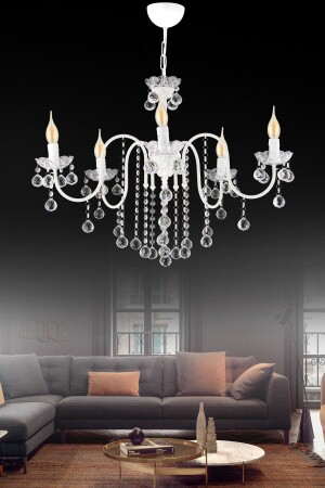 Palm Tree 5-Piece White Crystal Stone Upward Facing Luxury Chandelier SNSZ81110257 - SONSUZ AYDINLATMA&AVİZE