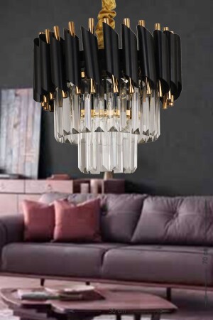 Palmira 30'luk Kristal Taşlı Lüks Avize - (siyah-gold) PK-606-30G - Avizemoda
