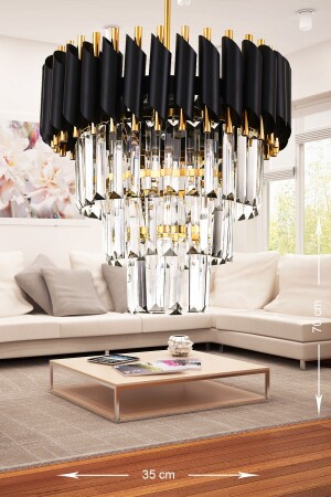 Palmira 35'lik Kristal Taşlı Lüks Avize - ( Siyah - Gold ) PT-800-35 - Avizemoda