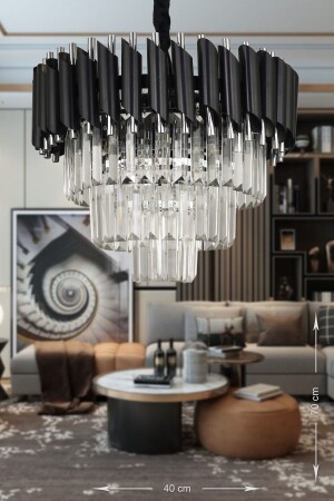 Palmira 40' Crystal Stone Luxury Chandelier - (black-chrome) PK-606-40K - Avizemoda