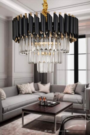 Palmira 40'lık Kristal Taşlı Lüks Avize - (siyah-gold) PK-606-40G - Avizemoda