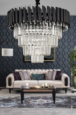 Palmira 50' Crystal Stone Luxury Chandelier - (black-chrome) PK-606-50K - Avizemoda