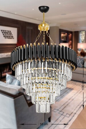 Palmira 55 Cm Crystal Stone Luxury Chandelier Set of 5 - (black-gold) - Avizemoda