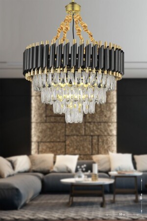 Palmira 55' Prism Cut Crystal Stone Luxury Chandelier - (black-gold) PA-608-KS-55-SG - Avizemoda