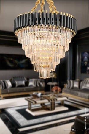 Palmira 60 Cm'lik Kristal Taşlı Lüks Avize 6'lı - (siyah-gold) - Avizemoda