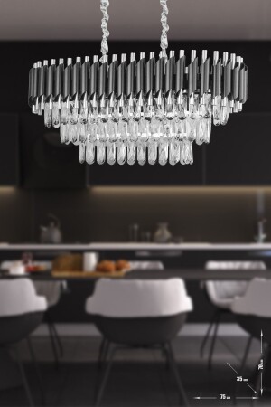 Palmira 75x35 Cm 3-Layer Prism Cut Crystal Stone Luxury Chandelier Set of 6 - (black-chrome) PA-KS-608-YM-SK - Avizemoda