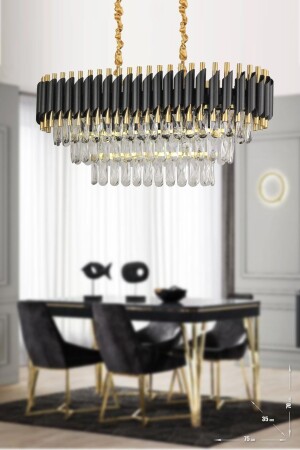 Palmira 75x35 Cm 3-Layer Prism Cut Crystal Stone Luxury Chandelier Set of 6 - (black-gold) PA-KS-608-YM-SG - Avizemoda