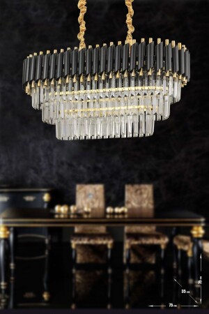 Palmira 75x35 Cm Crystal Stone 3-Tier Luxury Dining Table Chandelier Set of 6 - (black-gold) PT-800-70G-3 - Avizemoda