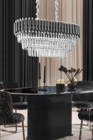 Palmira 75x35 Cm Crystal Stone Luxury 3-Tier Dining Table Chandelier Set of 6 - (black-chrome) PT-800-70K-3 - Avizemoda