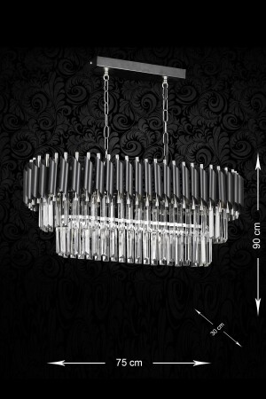 Palmira 75x35 Cm Crystal Stone Luxury Dining Table Chandelier Set of 6 - (BLACK-CHROME) PT-800-70K - Avizemoda