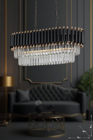 Palmira 75x35 Cm Crystal Stone Luxury Dining Table Chandelier Set of 6 - (black-gold) PT-800-70G - Avizemoda