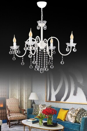Pamir 4-Piece White Crystal Stone Upward Facing Luxury Chandelier 032565 - KARDELEN AYDINLATMA AVİZE