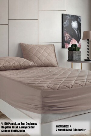 Pamukkale Colorful Mattress Protector Set Brown 100% Cotton Quilted Mattress Protector Mattress Protector and Pillow Protector - Formeya