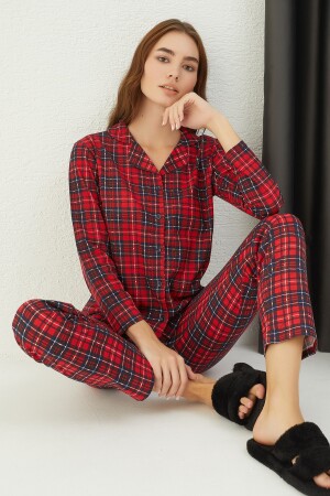 Pamuklu Düğmeli Kadın Pijama Takım - Strawberry