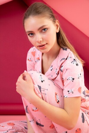 Pamuklu Düğmeli Pijama Takım - Strawberry