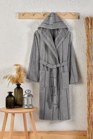 Pamuklu Kadife Kapüşonlu Unisex Bornoz - Sedona