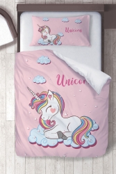 Pamuklu Mikro Saten Pembe Unicorn Çocuk Odası Çocuk Nevresim Takımı ibrtnb200 - instababyrooms