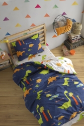Pamuklu Nevresim Takımı Tek Kişilik Dinolar Lacivert Ep-024557 - Eponj Home