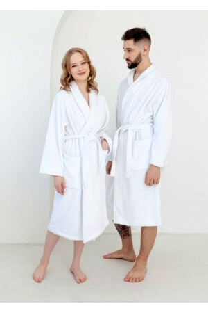 Baumwolle weich strukturiert Unisex Damen-Herren-Jugend Mayer Handtuch Bademantel / Weiß - Alpar Tekstil