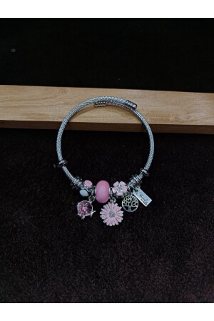 Pandora- Charm Pink Flower Steel Bracelet - Dna Takı